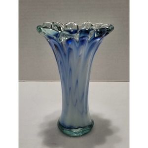 Vintage Italian Murano Blue Art Glass Swung Vase